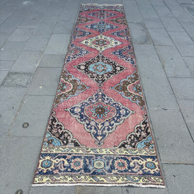 Canora Grey Vintage Turkish Runner Rug with Authentic Geometric Design in Rich Earth Tones for Hallways