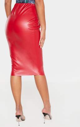 PrettyLittleThing Ecru Basic Faux Leather Midi Skirt