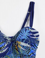 Thumbnail for your product : Figleaves Fuller Bust underwired bandeau tummy control tankini in ultraviolet palm