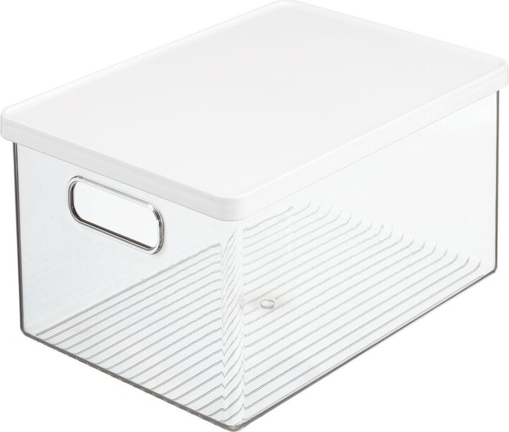 mDesign Plastic Storage Bin Box Container with Lid and Handles Clear