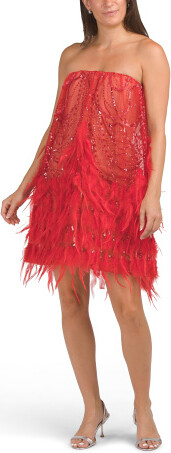Stevie Strapless Mini Feather Dress for Women | Polyester/Spandex/Nylon