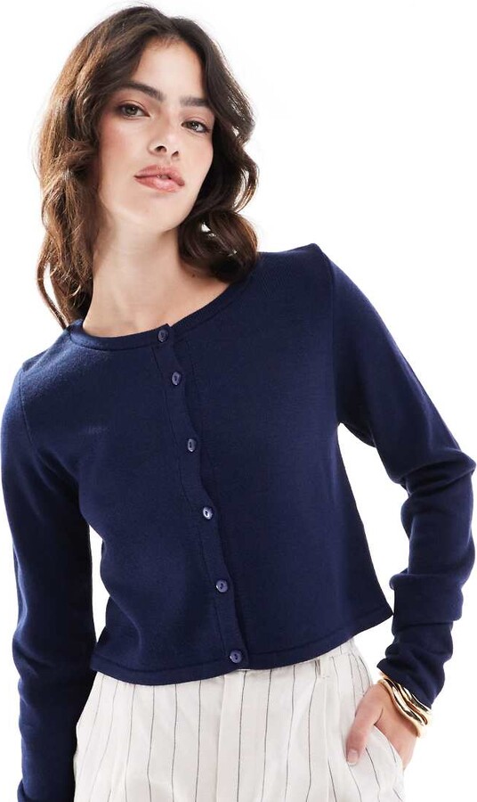 Womens Cardigan Asos Blue Cardigan ASOS DESIGN Knitted Crew Neck