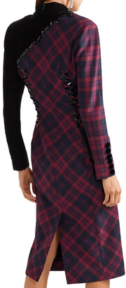 Marc Jacobs Velvet-paneled embellished checked wool dress