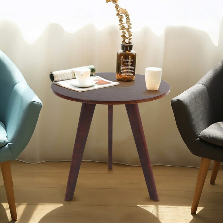 Vintage Wood Sofa Corner End Table Round Side Table for Living Room