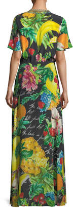 Camilla Tie-Front Short-Sleeve Floral-Print Silk Maxi Dress