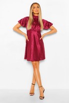 Thumbnail for your product : boohoo Satin Leopard Jacquard Puff Sleeve Skater Dress