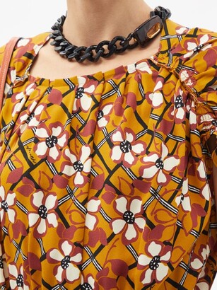 Marni Gathered Floral-print Sable Midi Dress - Multi