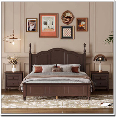 Charlton Home 3-Pieces Bedroom SetsWood Platform Bed And Two Nightstands