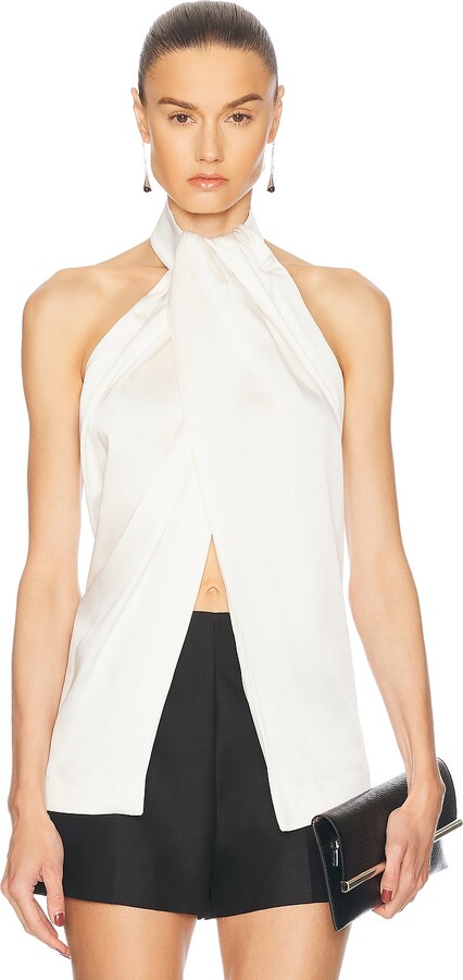 Stella McCartney Envers Satin Halterneck Top in Cream