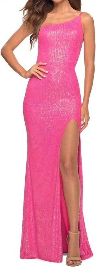 La Femme Women's Sequined Gown In Hot Pink
