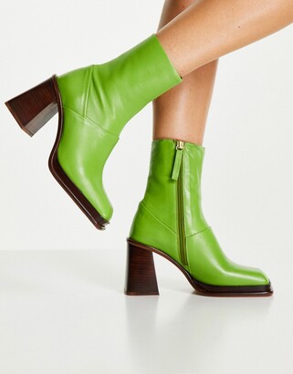 ASOS DESIGN Rochelle premium leather platform heeled boots in green