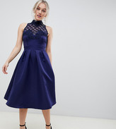 Thumbnail for your product : Little Mistress Petite high neck prom dress with floral applique and sequin detail
