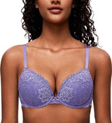 Thumbnail for your product : Deyllo Women's Push Up Lace Bra Sexy Deep V Lift Up Bra Underwire Padded Comfort Everyday Bra Navy-Blue