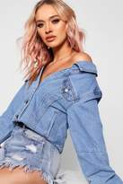Thumbnail for your product : boohoo Off The Shoulder Denim Jacket