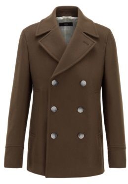 HUGO BOSS Wool Blend Peacoat With Double Breasted Closure - Light Green