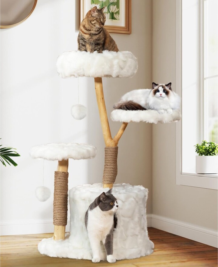 coziwow 42-in Real Branch Cat Tree, White