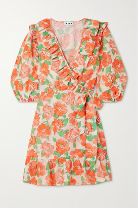 Rixo Lennon Ruffled Floral-print Cotton And Silk-blend Mini Wrap Dress