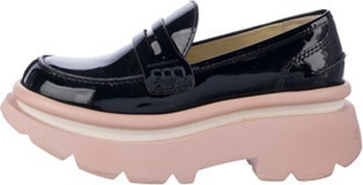 4Ccccees Patent Leather Loafers Blue Round-Toes Platform Buckle Closure at Ankles