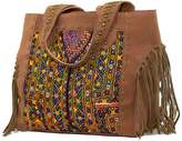 Thumbnail for your product : Vintage Addiction Chocolate Leather & Vintage Fabric Fringe Tote