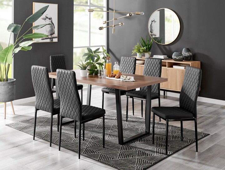 FurnitureboxUK Kylo Brown Wood Effect Dining Table & 6 Milan Black Leg Chairs ShopStyle