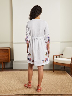 Boden Linen Embroidered Mini Dress, White