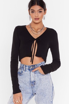 Nasty Gal Womens We All Love a Tie-r Ribbed Cropped Cardigan - Black