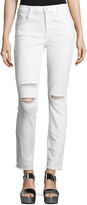 Thumbnail for your product : J Brand Maria High-Rise Distressed Skinny Jeans with Raw Hem, White Mercy