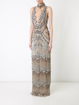 Thumbnail for your product : Marchesa beaded fringe column gown