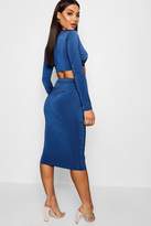 Thumbnail for your product : boohoo Knot Long Sleeve Front Crop and Midi Skirt