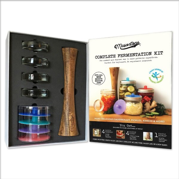 MASONTOPS MasontopsCompleteMasonJarFermentationKit:10-PieceSetwithSiliconeLids&Weights,RecipeBook,Tamper