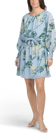 Long Sleeve Keyhole Mini Dress With Sash Belt for Women | Polyester