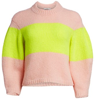 Tibi Cozette Neon Stripe Alpaca-Blend Sweater