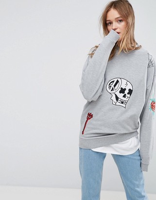 ASOS X LOT STOCK & BARREL UNISEX Sweat with Embroidery in Gray Marl