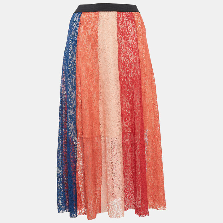 Maje Multicolor Lace Paneled Midi Skirt M