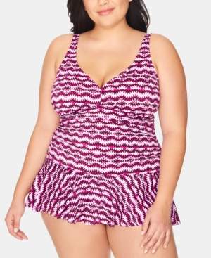 Swim Solutions Plus Size Spring Play V-Neck Swimdress, Created for Macy's Women's Swimsuit