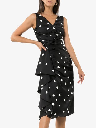 Dolce & Gabbana Polka-Dot Ruffled Ruched Midi Dress