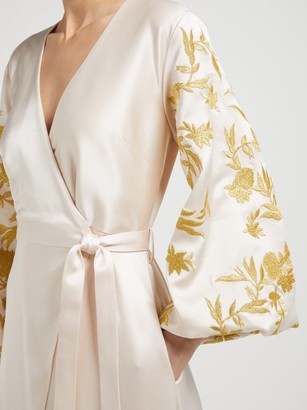 Osman Floral-embroidered Satin Wrap Dress - Ivory Multi