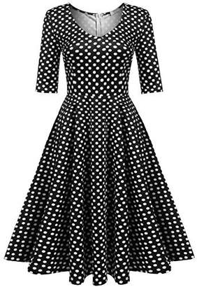 Meaneor Women's Polka Dot Swing Dress Cute Vintage A Line Tea Dress, /M