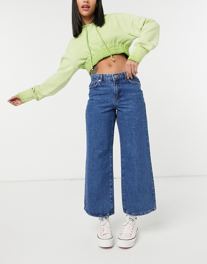 Only Sonny cropped wide leg jeans in medium blue - ShopStyle