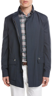 Brioni Micro-Check Wool Field Jacket, Blue