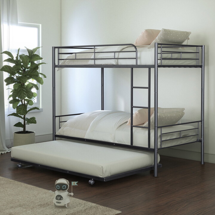 Furniture of America Brinwick Kids Black Twin Over Twin Bunk Bed with Trundle