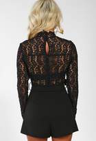 Thumbnail for your product : Pink Boutique Queen Bee Black Crochet Top Long Sleeve Playsuit