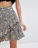 Thumbnail for your product : Miss Selfridge Floral Printed Gingham Ruffle Mini Skirt