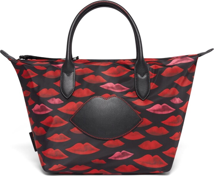 Lulu Guinness Red Multi Watercolour Lip Oh Lu Lu Medium Tote Bag