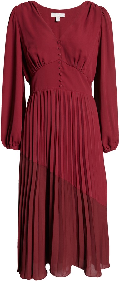 pleated long sleeve maxi dress