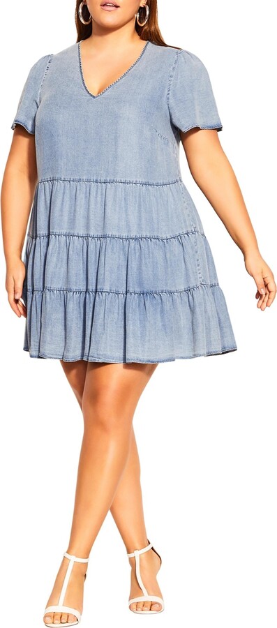 City Chic Plus Size Denim Tier Dress