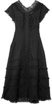 Thumbnail for your product : Zimmermann Iris Lace-trimmed Fil Coupé Cotton-voile Midi Dress - Black