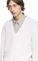 Thumbnail for your product : Thom Browne White Merino Wool Funmix Stitch Chunky V-Neck Cardigan