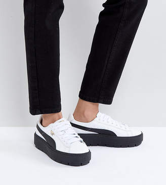 Puma Platform Trace Sneakers In White Black With Gum Sole