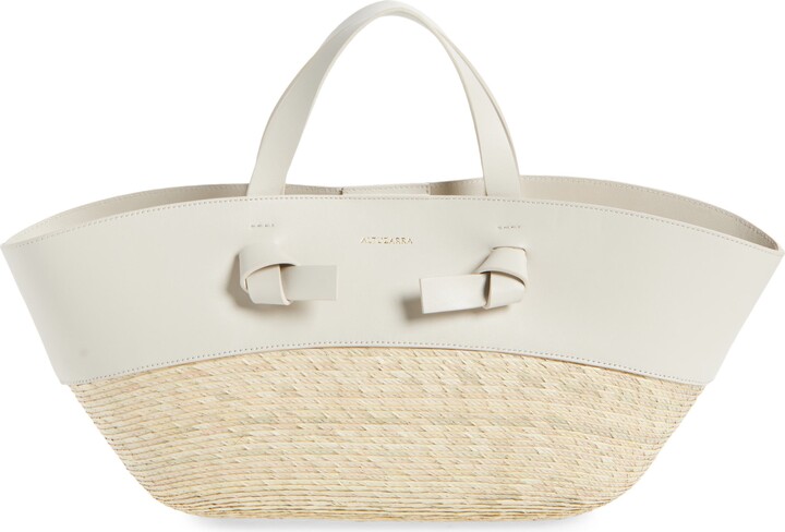 Small Knot Straw & Leather Tote
